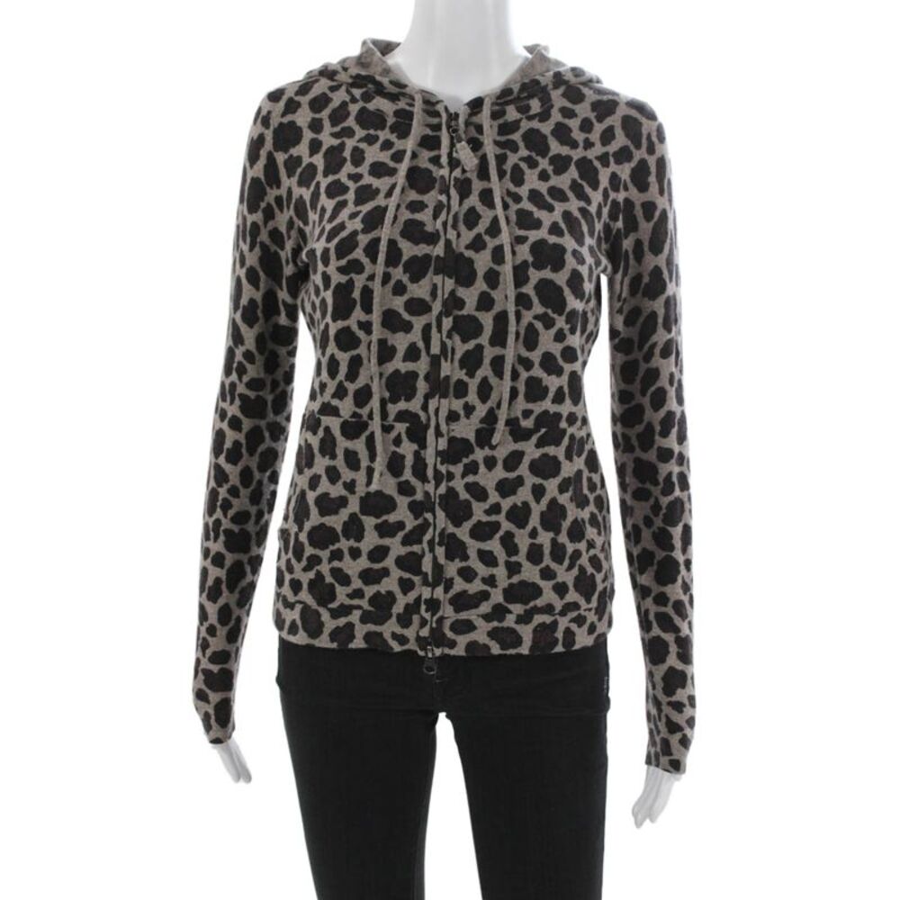 Kinross Cashmere Women Full Zip Animal Print Sweater Long Sleeve Size XS